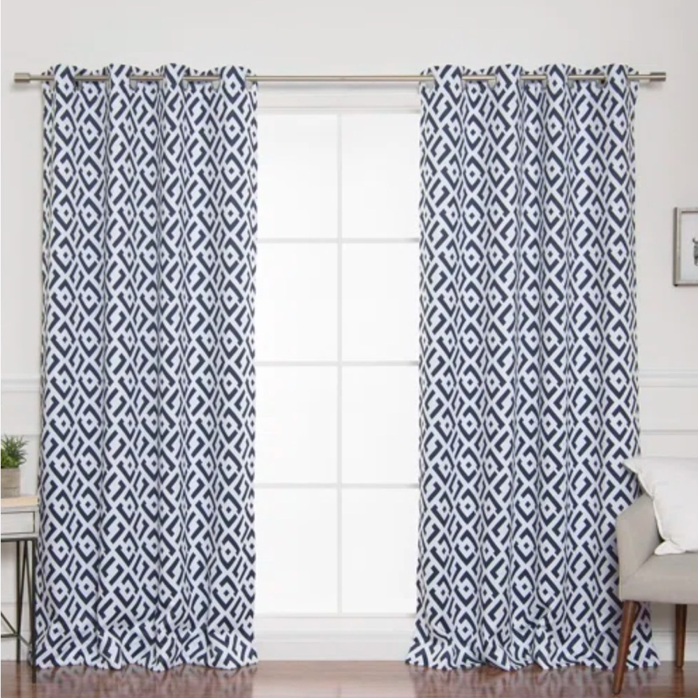 Geometric Blue and White Curtains